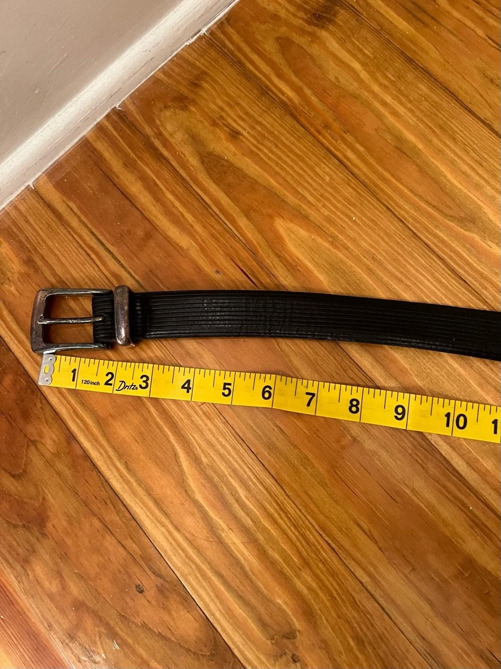 Men’s Martin Dingman Black Striped Genuine Italian Calfskin Leather Belt Sz 40